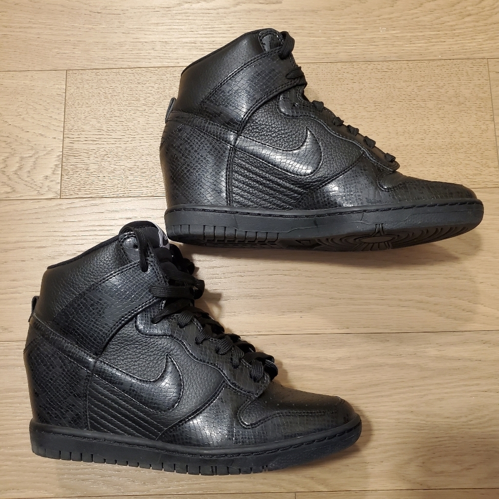 Black Leather Nike Dunk Sky Hi Wedges Size 8.5